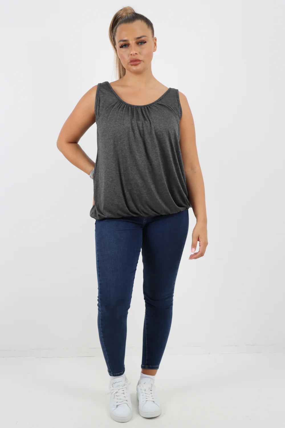 ITALIAN PLAIN BASIC ELASTICATED HEM VEST TOP