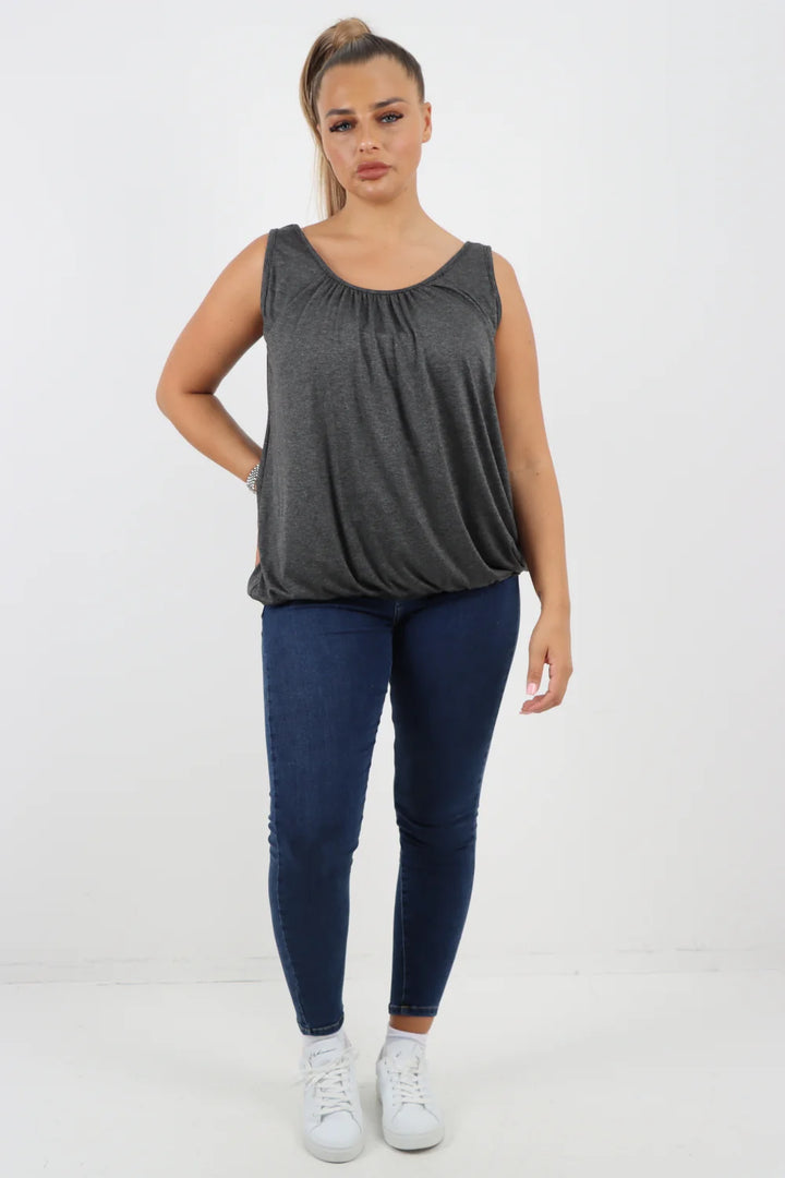 ITALIAN PLAIN BASIC ELASTICATED HEM VEST TOP