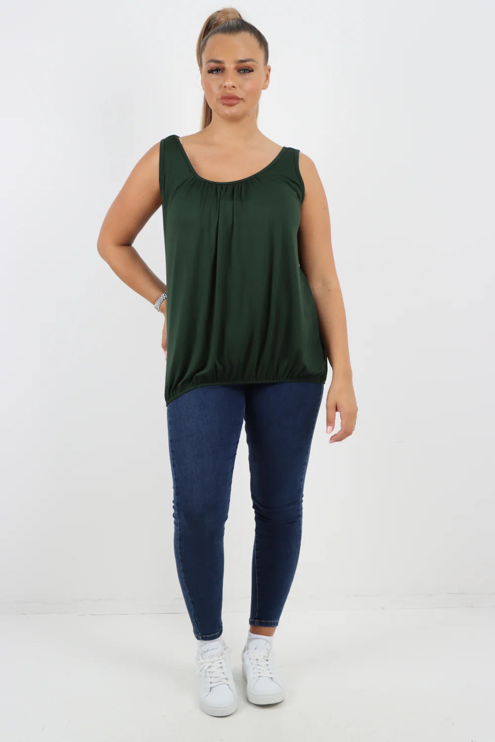 ITALIAN PLAIN BASIC ELASTICATED HEM VEST TOP