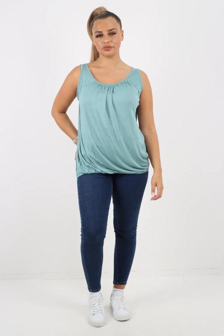 ITALIAN PLAIN BASIC ELASTICATED HEM VEST TOP