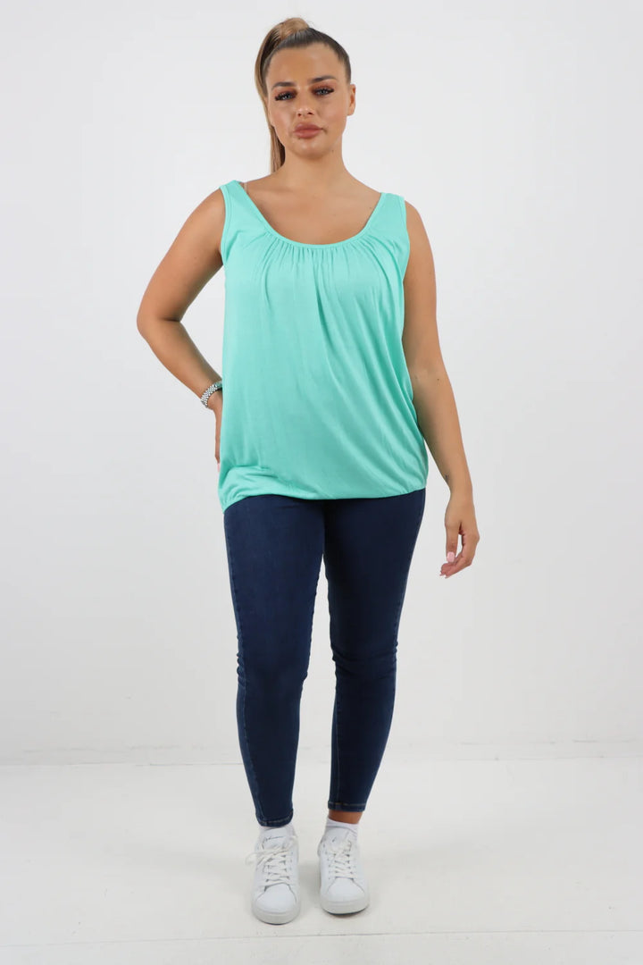 ITALIAN PLAIN BASIC ELASTICATED HEM VEST TOP
