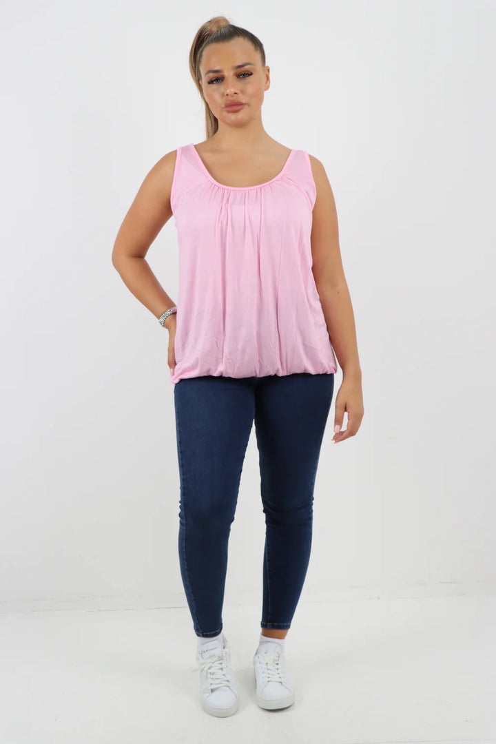 ITALIAN PLAIN BASIC ELASTICATED HEM VEST TOP
