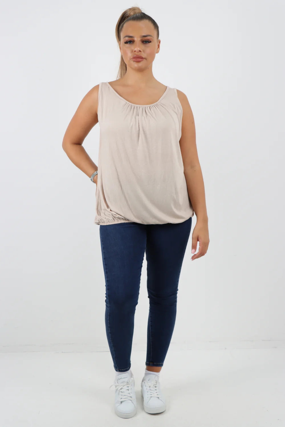 ITALIAN PLAIN BASIC ELASTICATED HEM VEST TOP