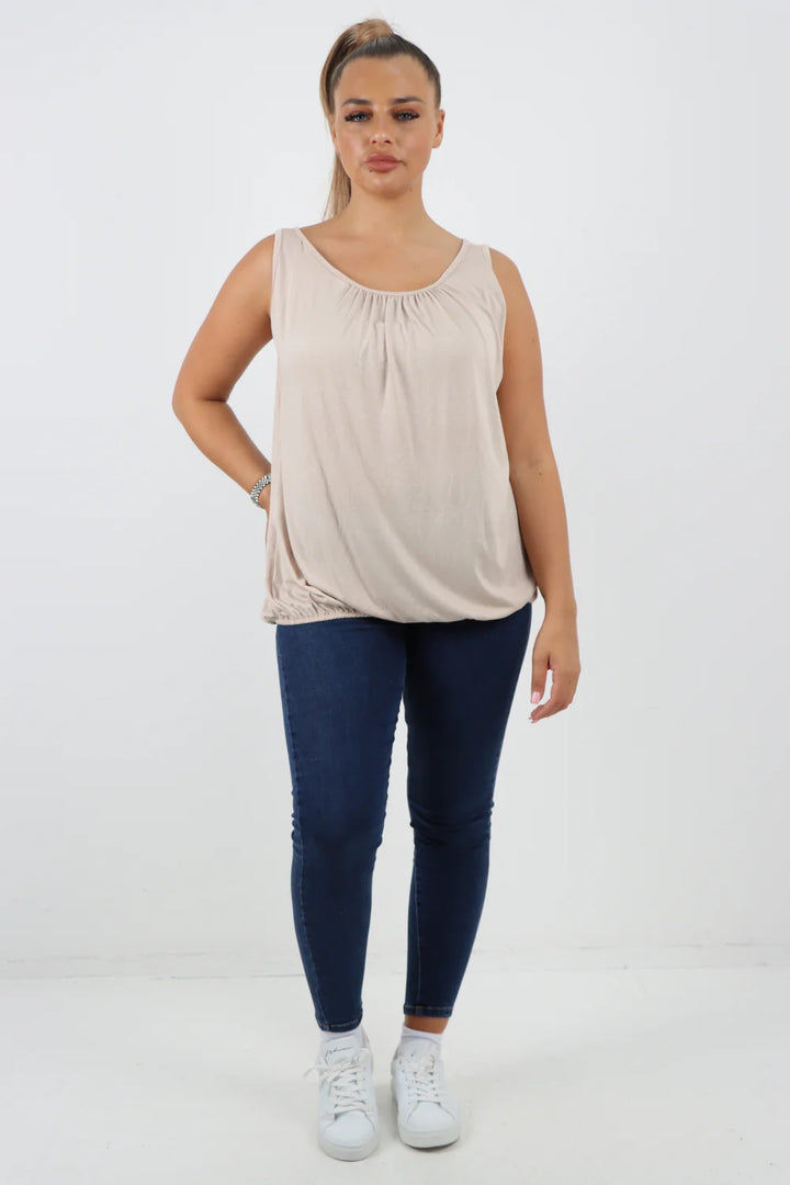 ITALIAN PLAIN BASIC ELASTICATED HEM VEST TOP