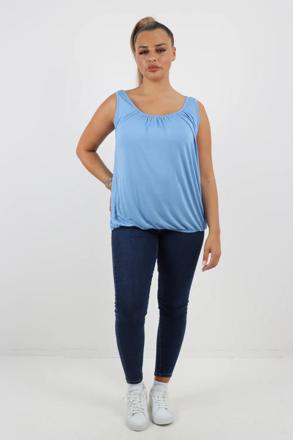 ITALIAN PLAIN BASIC ELASTICATED HEM VEST TOP