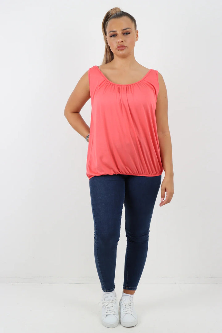 ITALIAN PLAIN BASIC ELASTICATED HEM VEST TOP