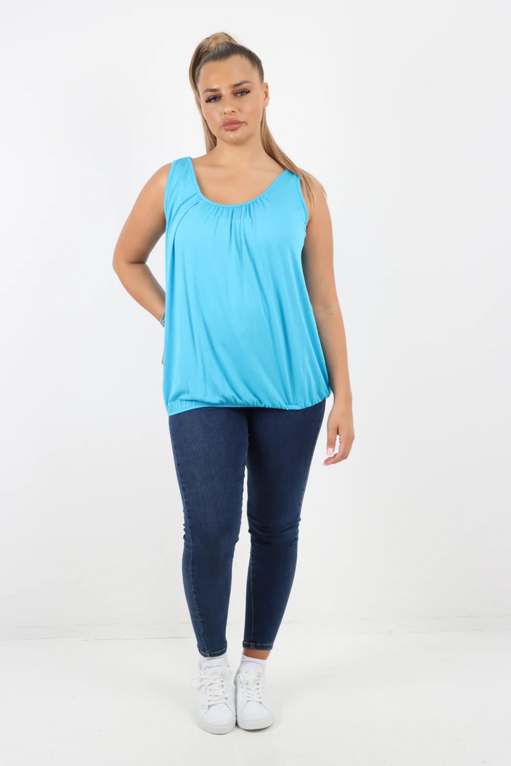 ITALIAN PLAIN BASIC ELASTICATED HEM VEST TOP