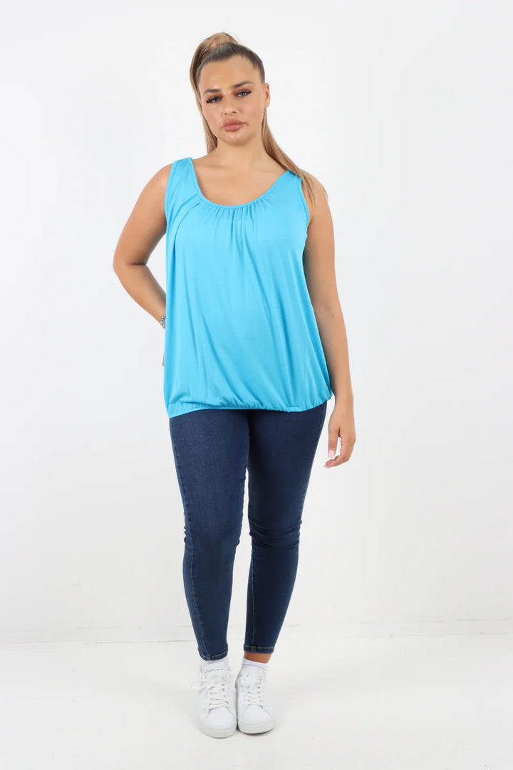 ITALIAN PLAIN BASIC ELASTICATED HEM VEST TOP