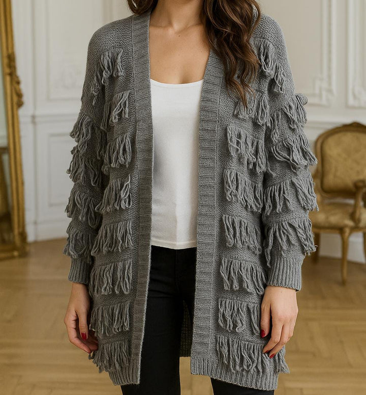 Italian Textured Open Front Knit Cardigan
