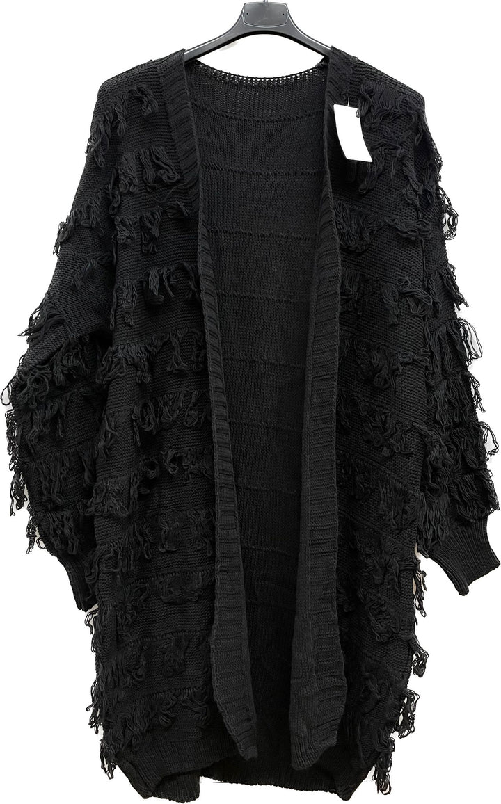 Italian Textured Open Front Knit Cardigan