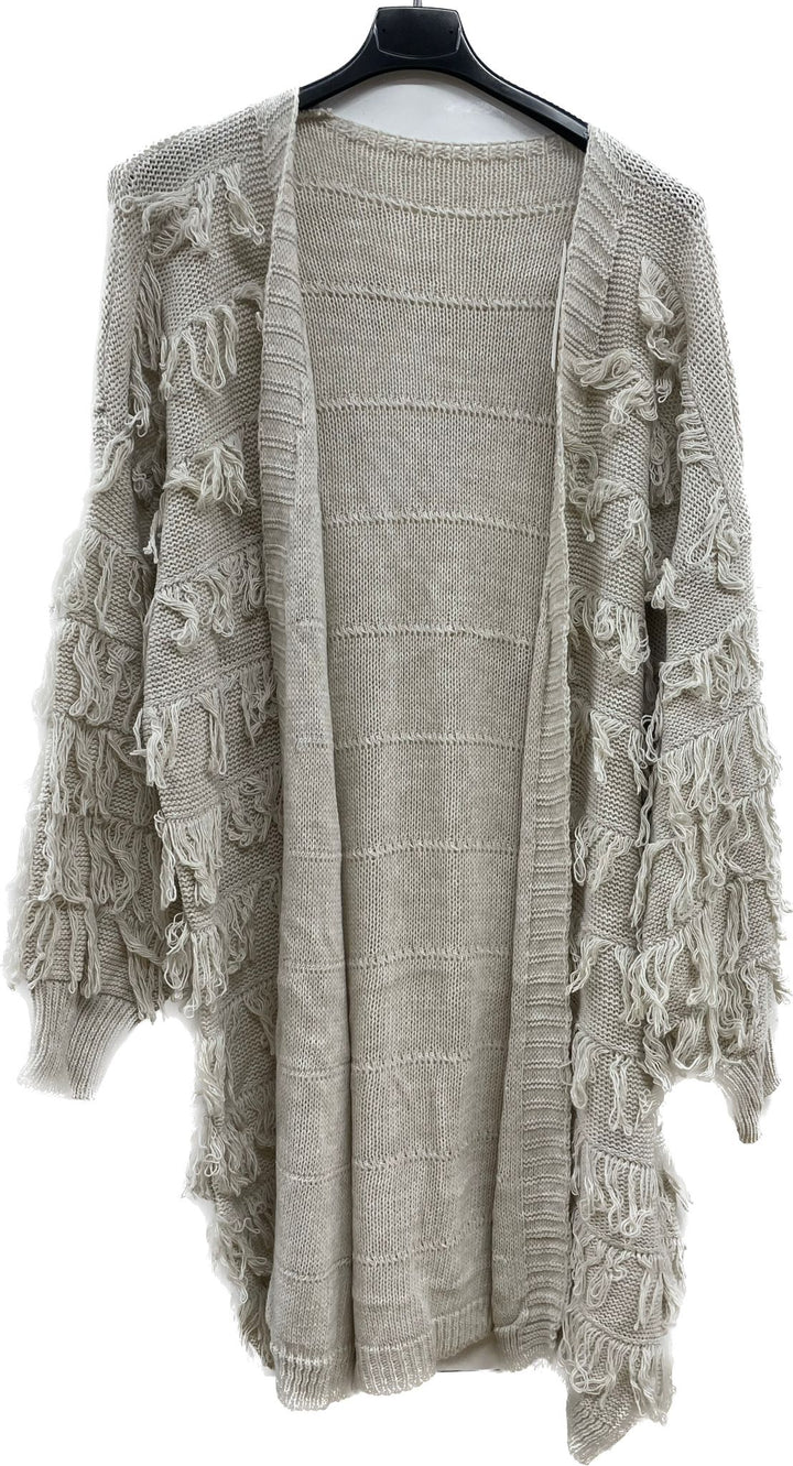 Italian Textured Open Front Knit Cardigan