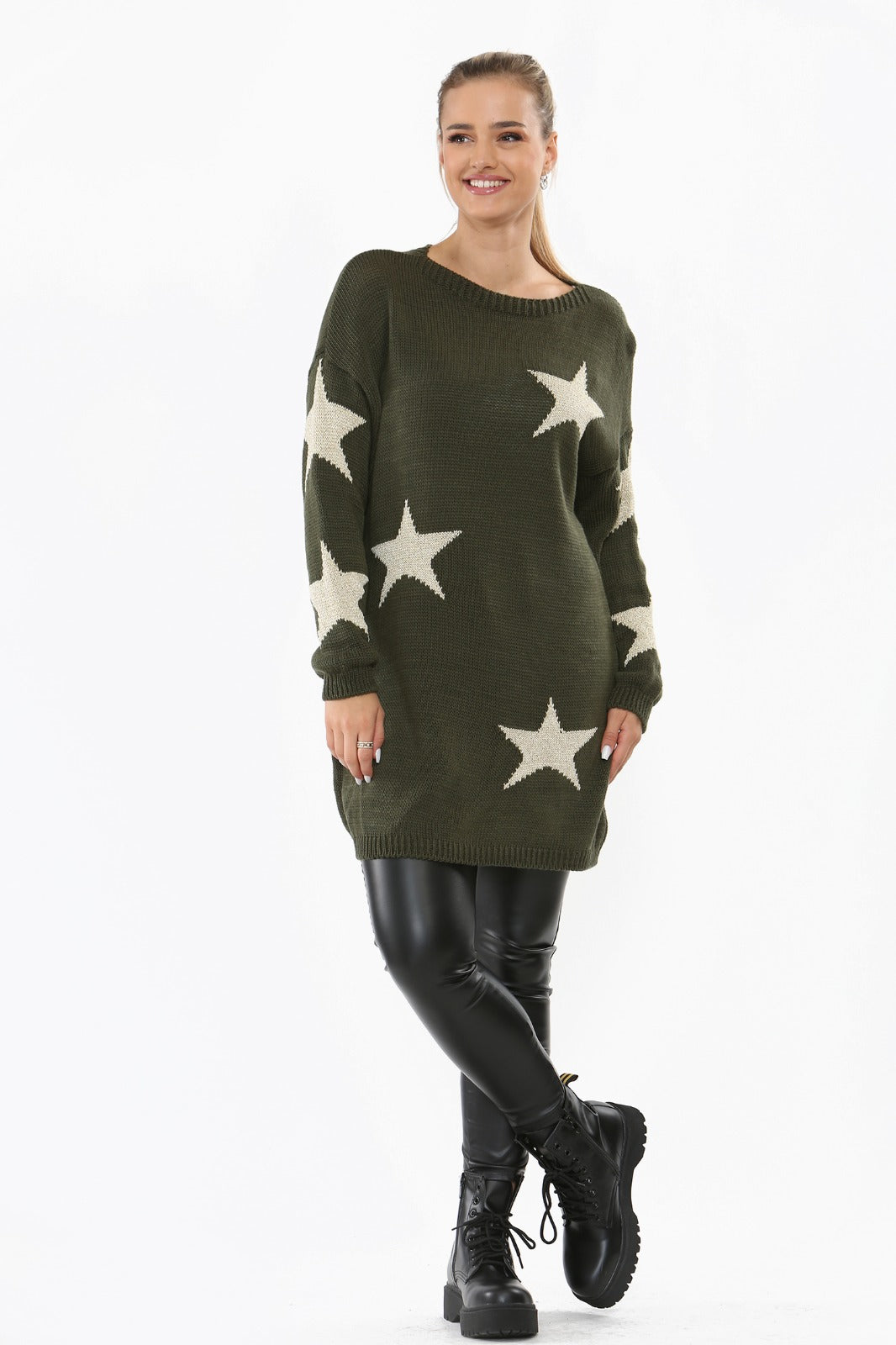 STAR PRINT CREW NECK KNITTED WINTER JUMPER