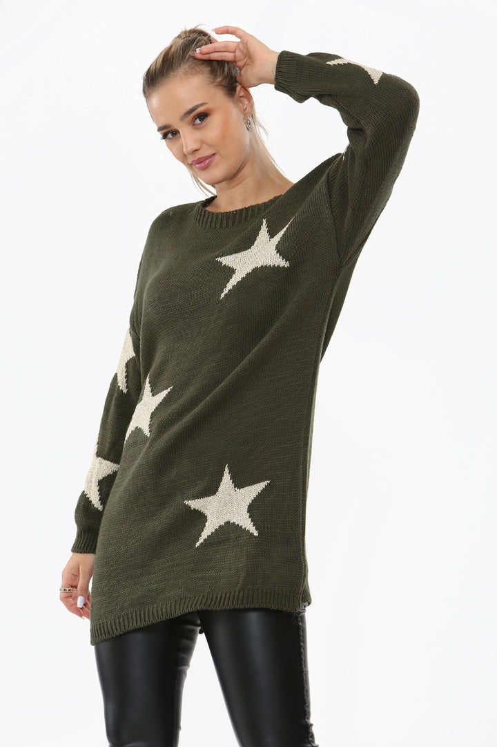 STAR PRINT CREW NECK KNITTED WINTER JUMPER