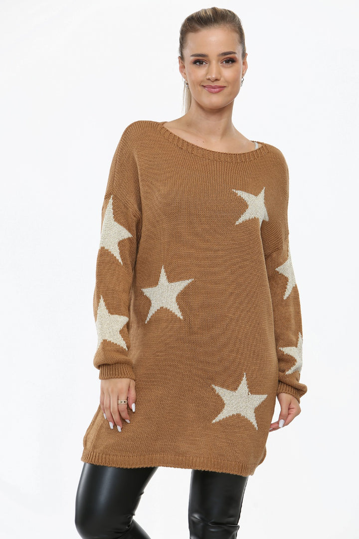 STAR PRINT CREW NECK KNITTED WINTER JUMPER
