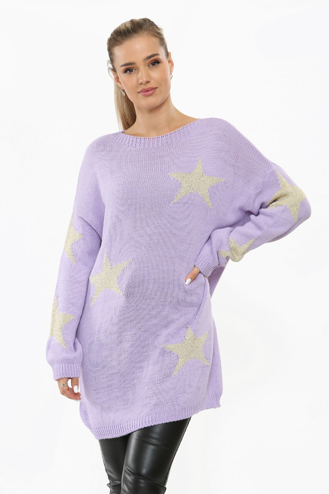 STAR PRINT CREW NECK KNITTED WINTER JUMPER