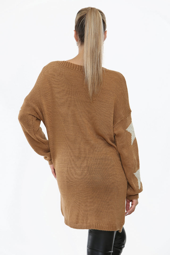 STAR PRINT CREW NECK KNITTED WINTER JUMPER