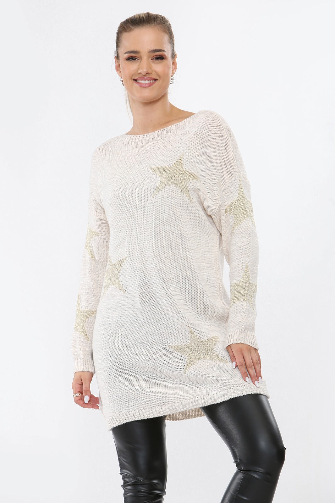 STAR PRINT CREW NECK KNITTED WINTER JUMPER
