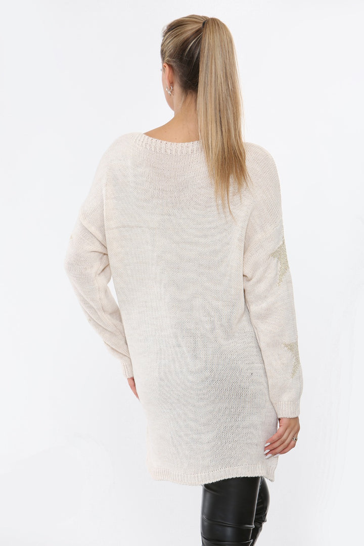 STAR PRINT CREW NECK KNITTED WINTER JUMPER