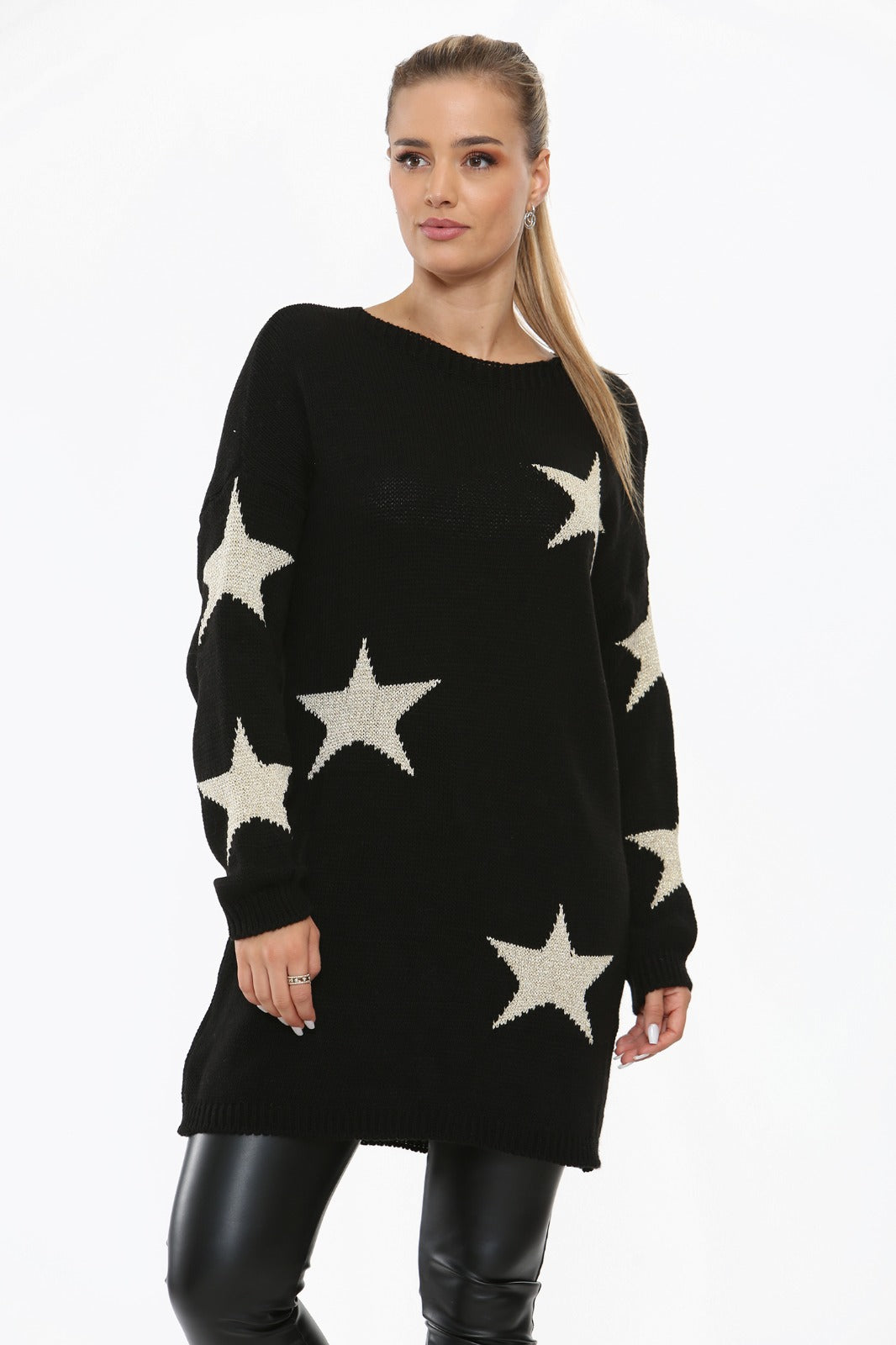 STAR PRINT CREW NECK KNITTED WINTER JUMPER