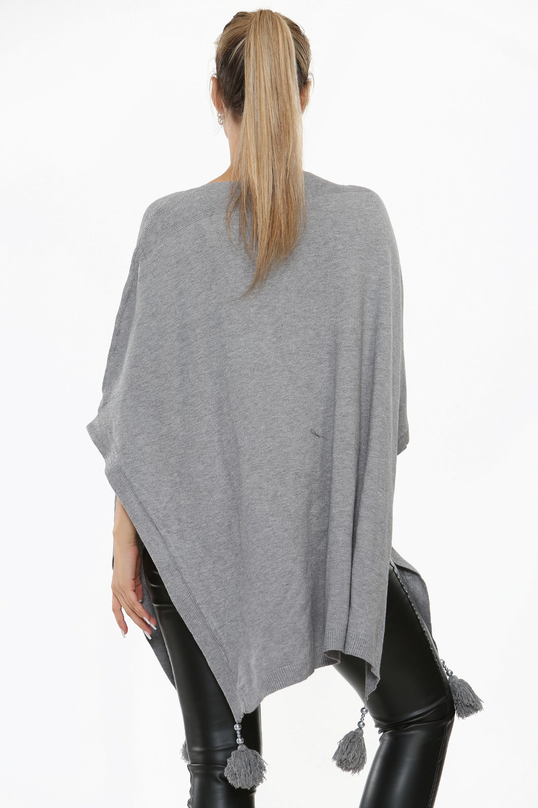 Italian Batwing Tassels Knitted Lagenlook Poncho Shawl