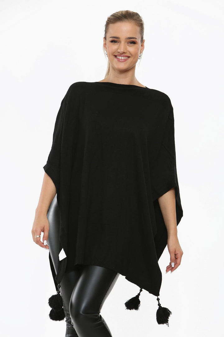 Italian Batwing Tassels Knitted Lagenlook Poncho Shawl