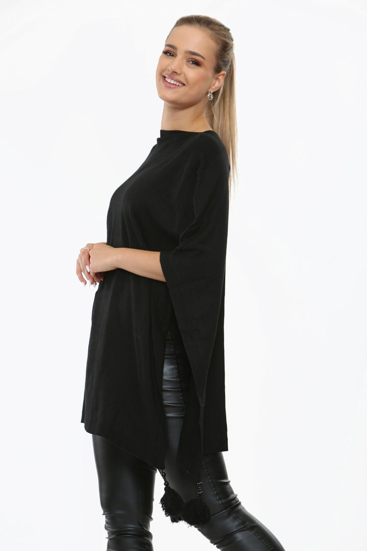 Italian Batwing Tassels Knitted Lagenlook Poncho Shawl