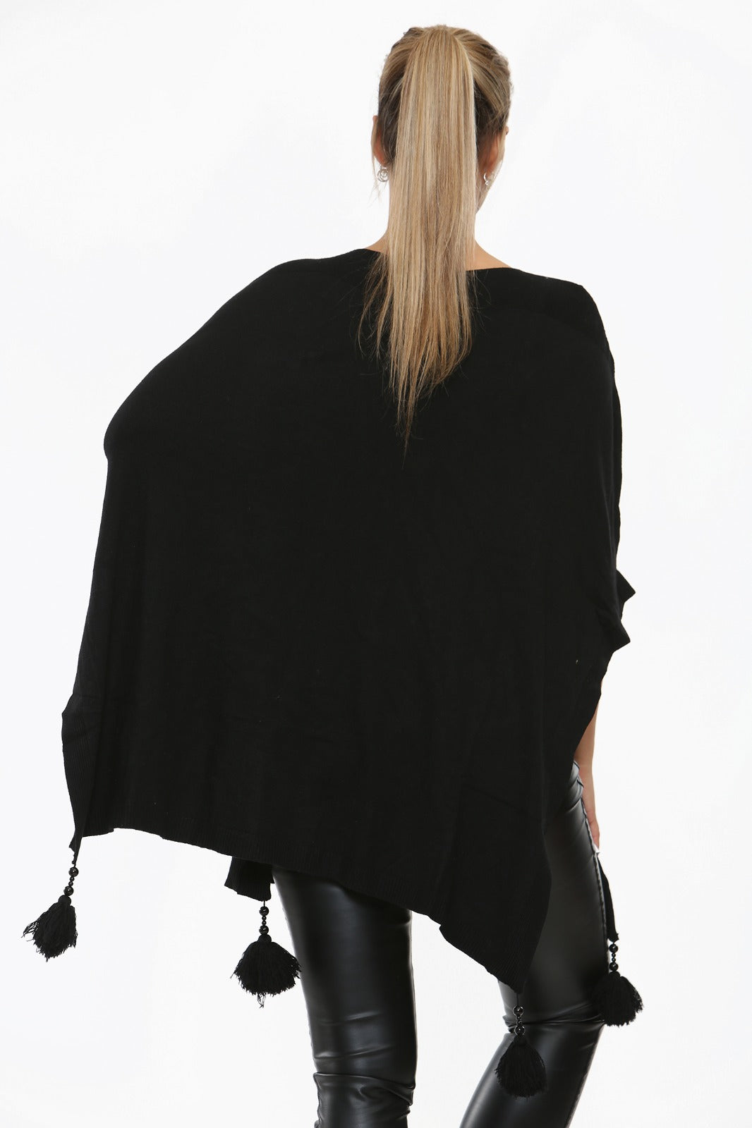 Italian Batwing Tassels Knitted Lagenlook Poncho Shawl