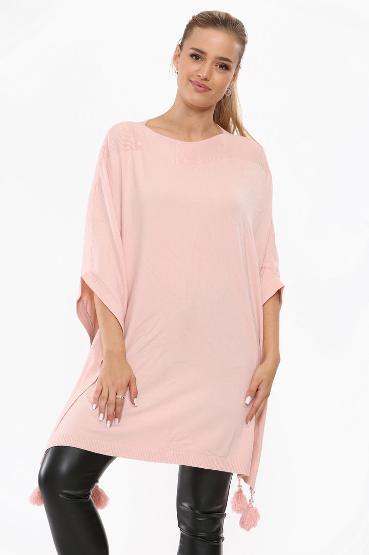 Italian Batwing Tassels Knitted Lagenlook Poncho Shawl