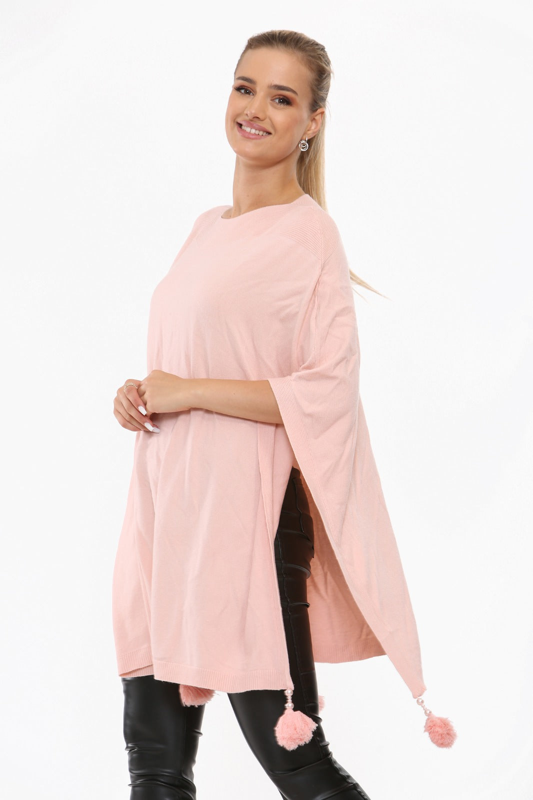 Italian Batwing Tassels Knitted Lagenlook Poncho Shawl