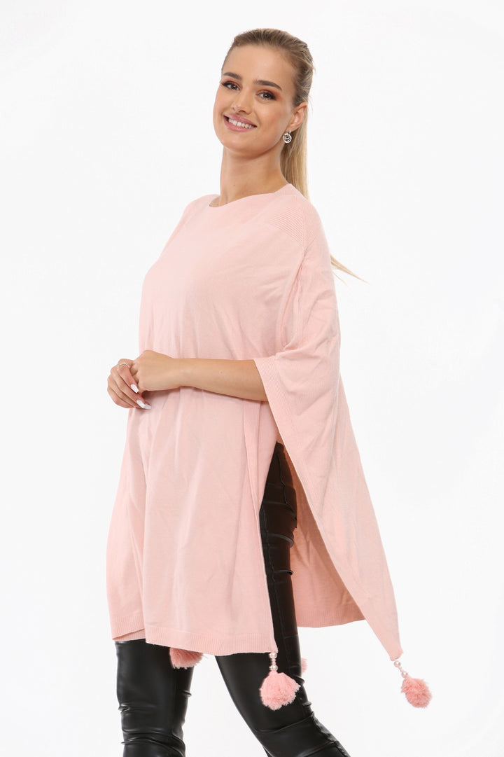 Italian Batwing Tassels Knitted Lagenlook Poncho Shawl