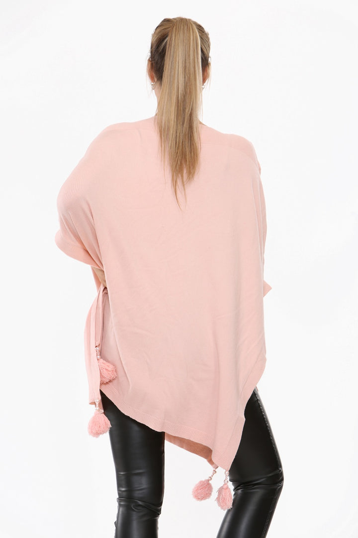 Italian Batwing Tassels Knitted Lagenlook Poncho Shawl
