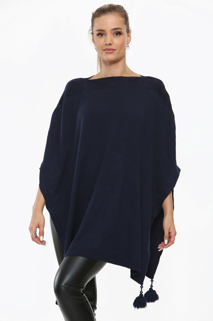 Italian Batwing Tassels Knitted Lagenlook Poncho Shawl