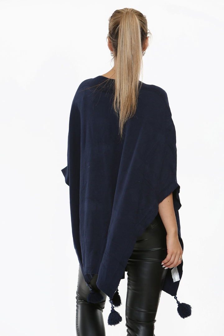 Italian Batwing Tassels Knitted Lagenlook Poncho Shawl