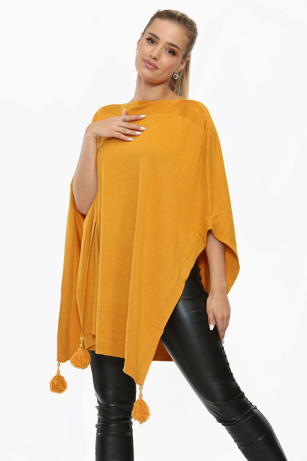 Italian Batwing Tassels Knitted Lagenlook Poncho Shawl