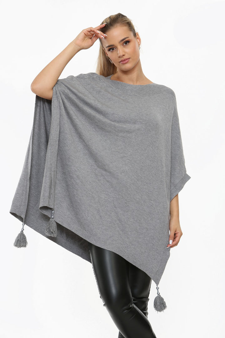 Italian Batwing Tassels Knitted Lagenlook Poncho Shawl