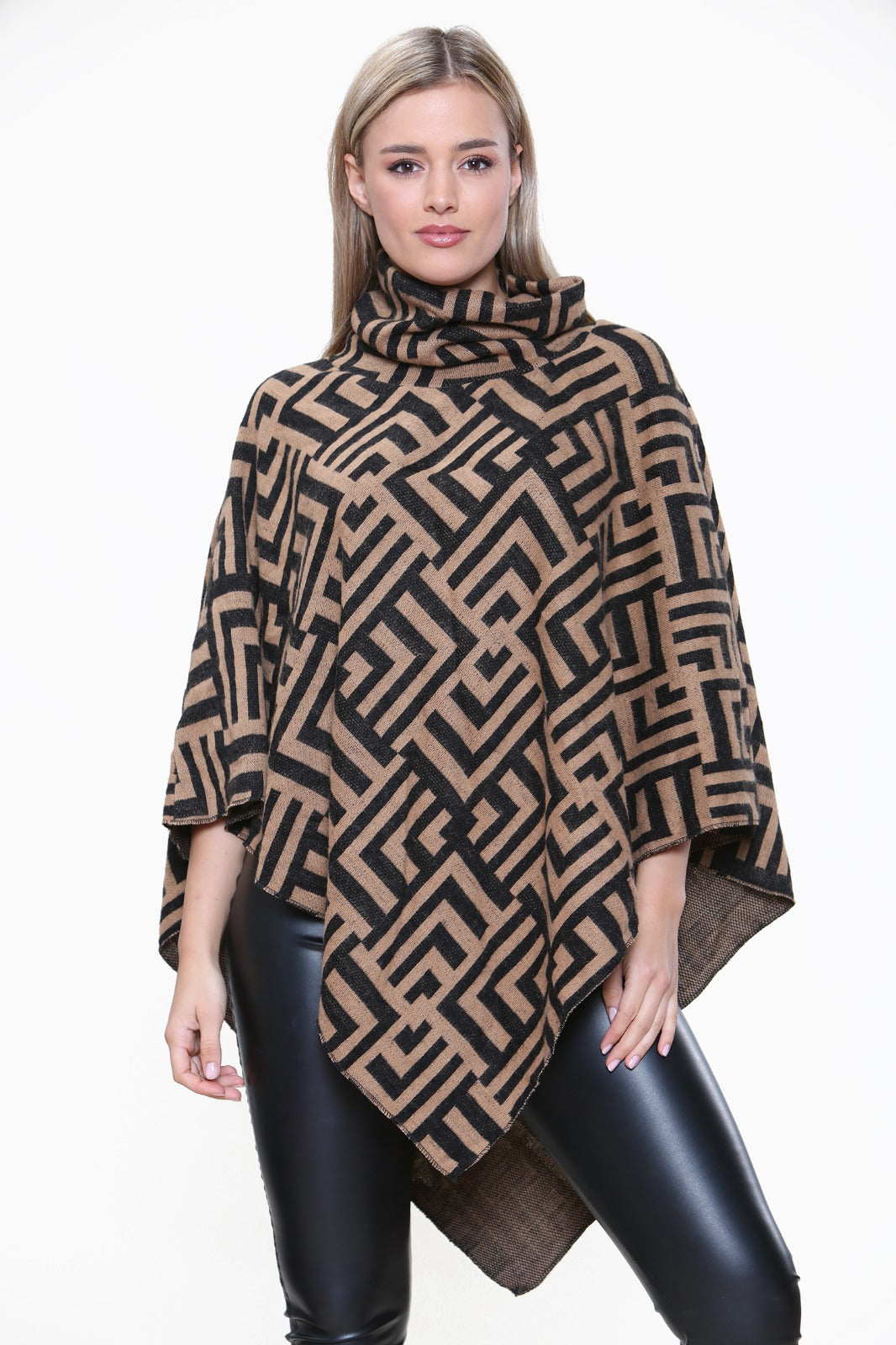 AZTEC PRINT HIGH NECK PONCHO