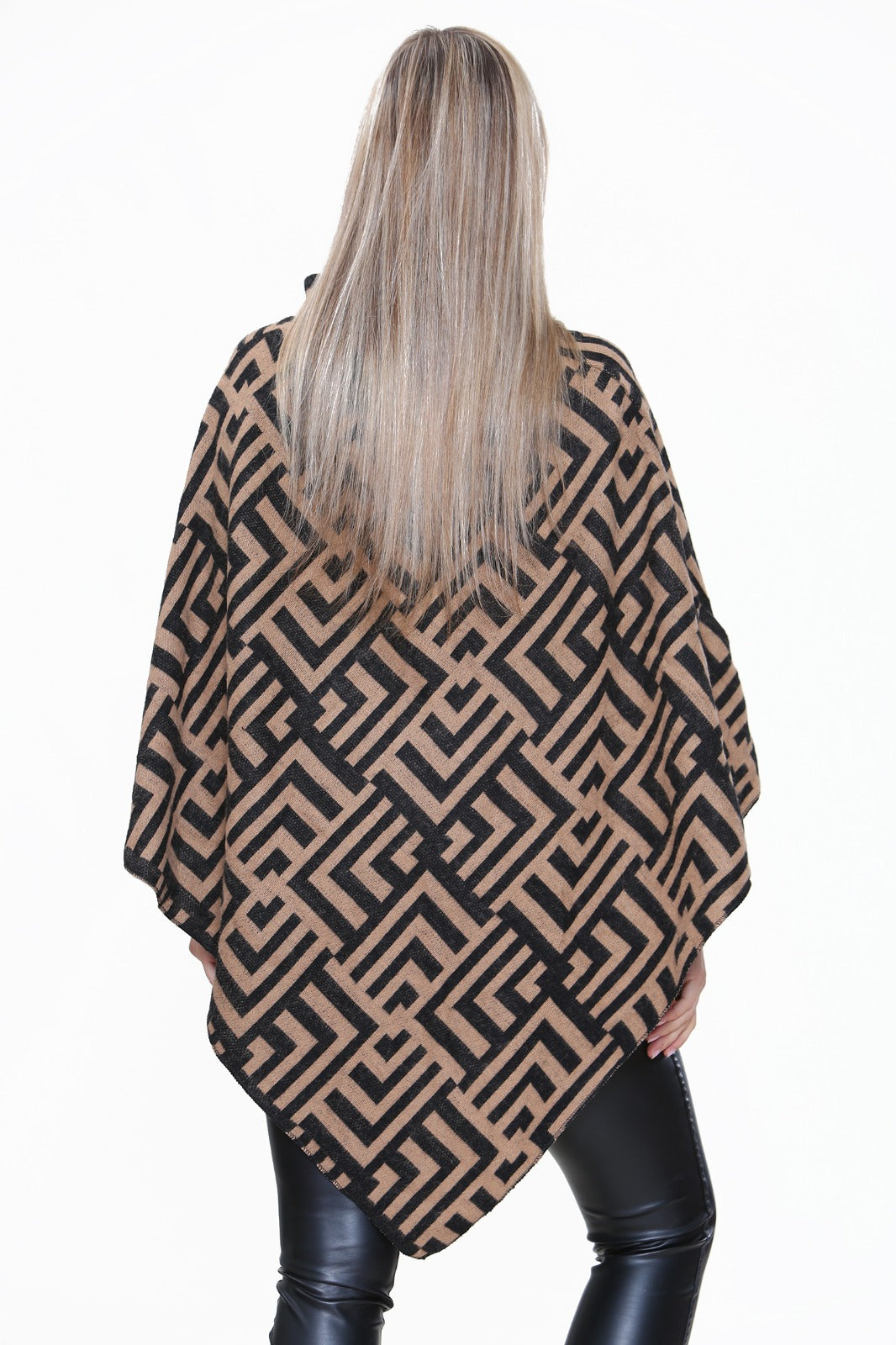 AZTEC PRINT HIGH NECK PONCHO