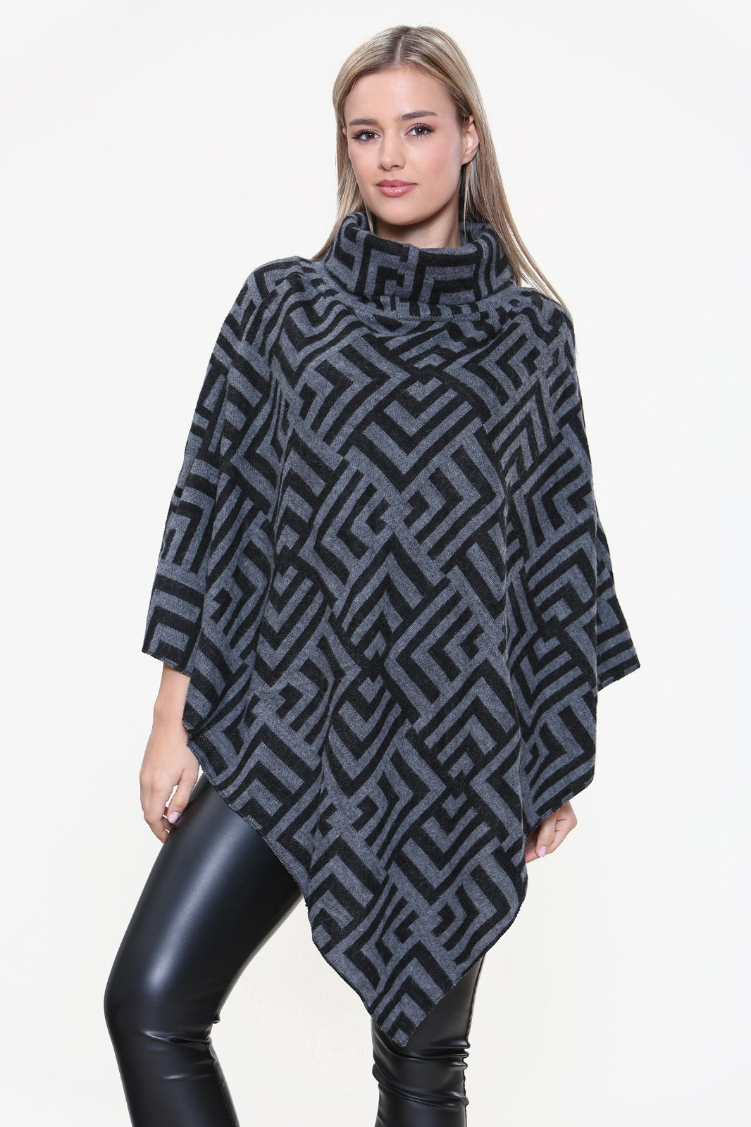 AZTEC PRINT HIGH NECK PONCHO
