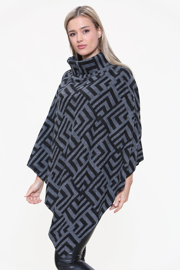 AZTEC PRINT HIGH NECK PONCHO