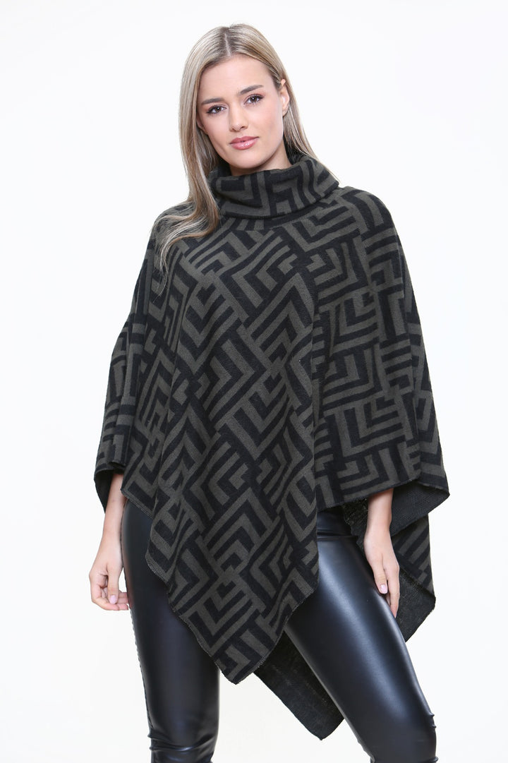 AZTEC PRINT HIGH NECK PONCHO