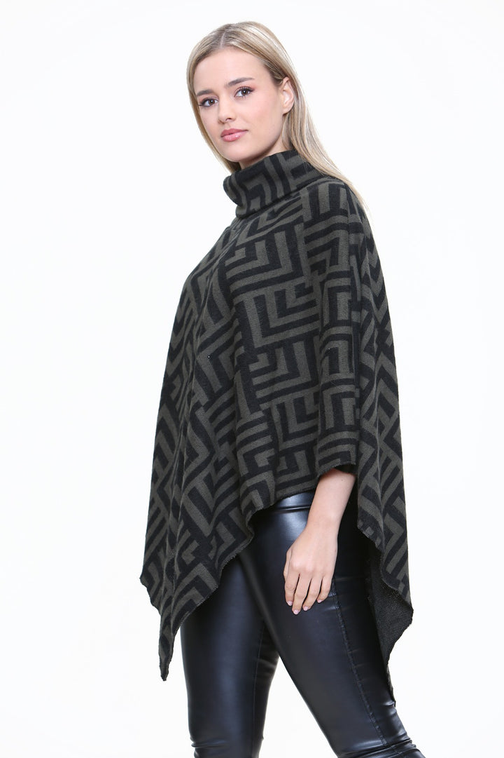 AZTEC PRINT HIGH NECK PONCHO