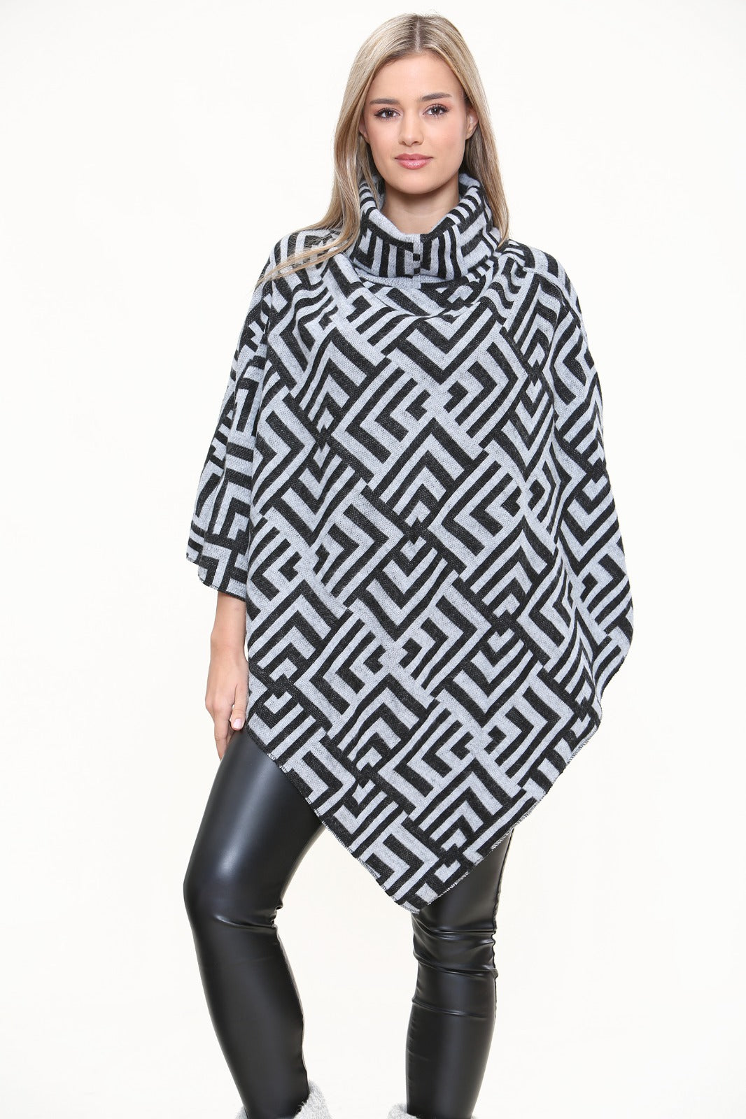 AZTEC PRINT HIGH NECK PONCHO