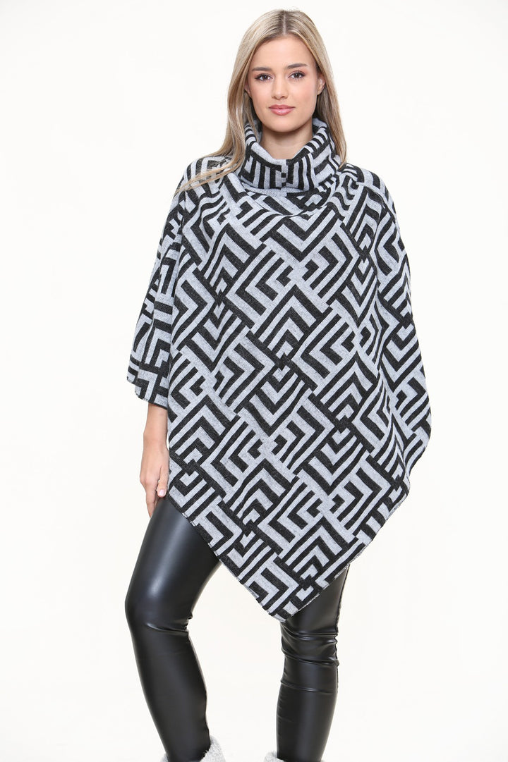 AZTEC PRINT HIGH NECK PONCHO