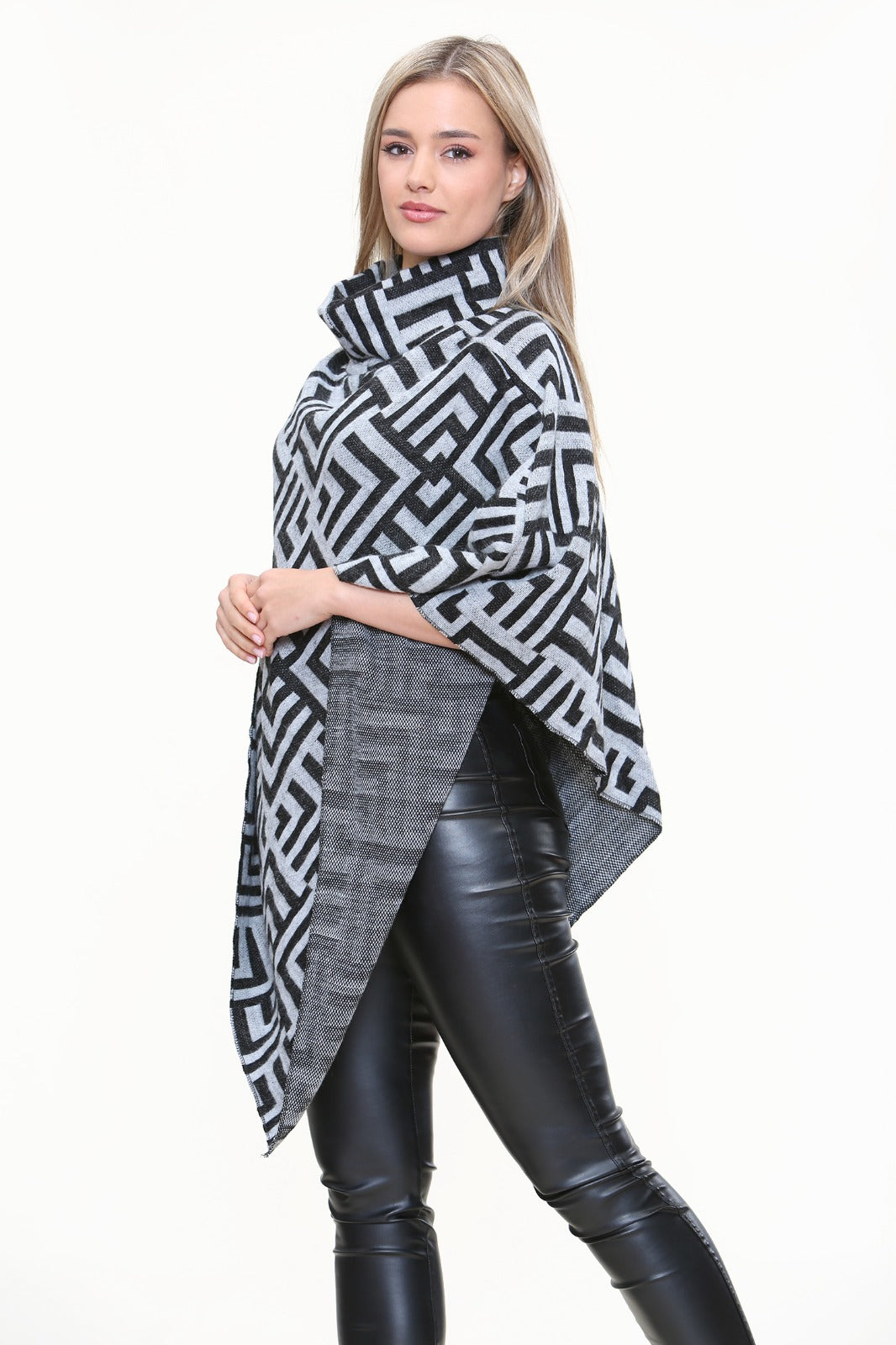 AZTEC PRINT HIGH NECK PONCHO