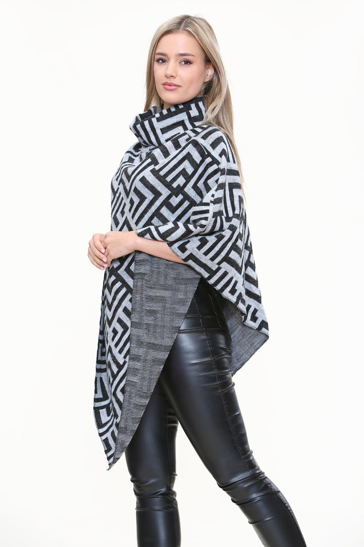 AZTEC PRINT HIGH NECK PONCHO