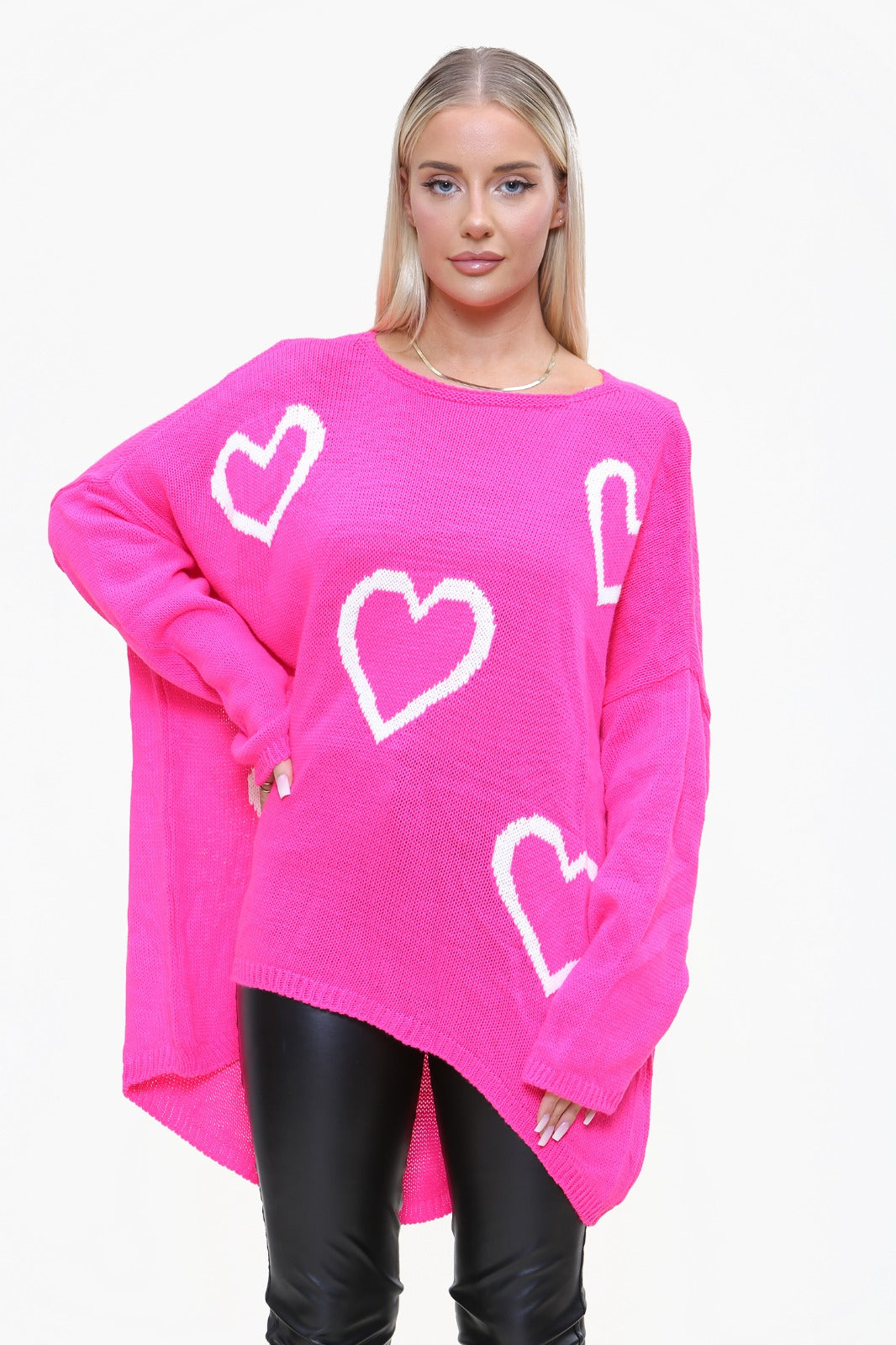 Womens High Low Knitted Heart Print Jumper/Dress