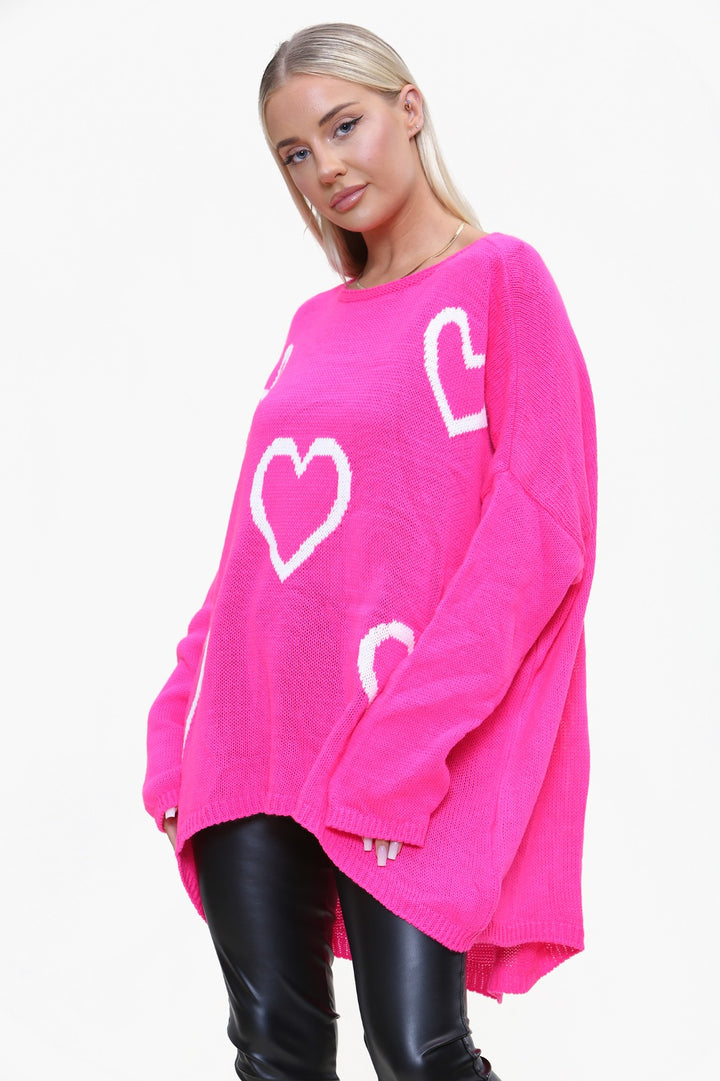 Womens High Low Knitted Heart Print Jumper/Dress
