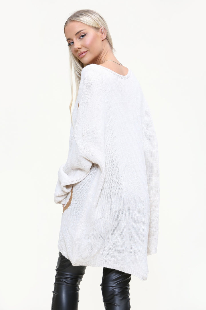Womens High Low Knitted Heart Print Jumper/Dress