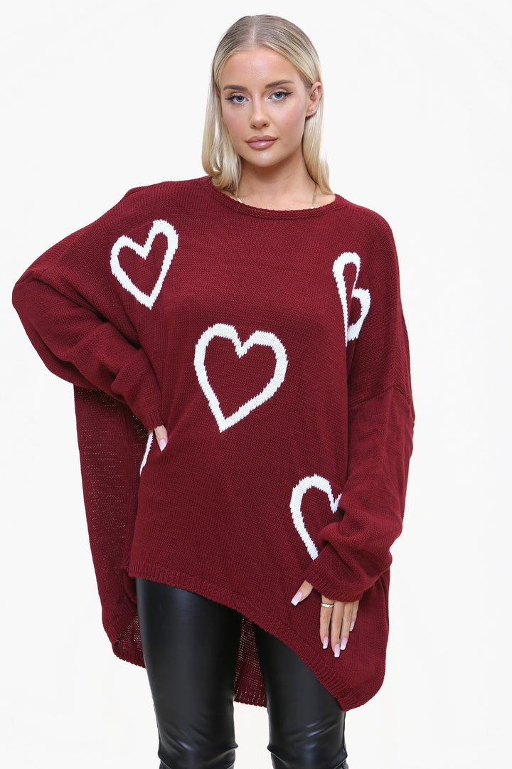 Womens High Low Knitted Heart Print Jumper/Dress