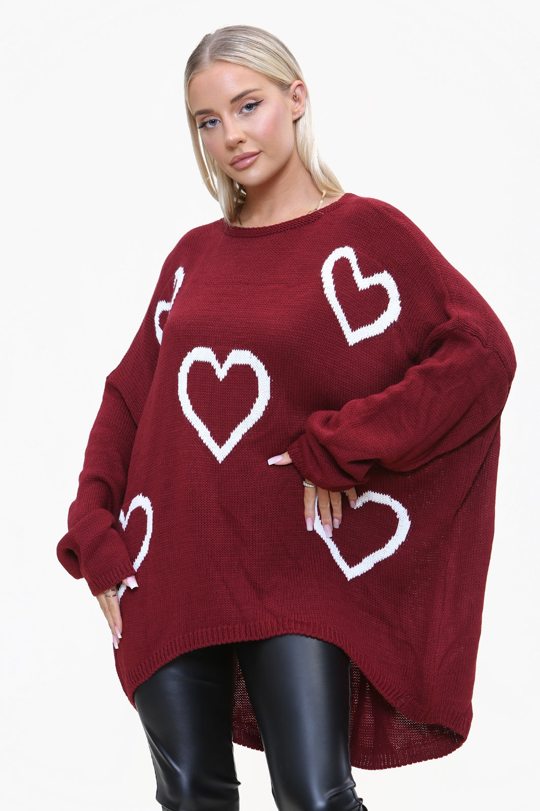 Womens High Low Knitted Heart Print Jumper/Dress